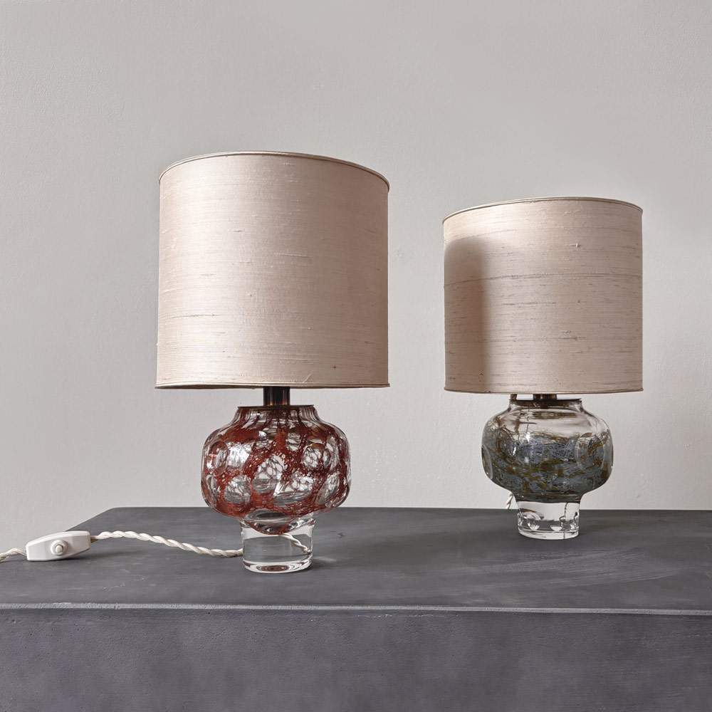 Wohnzimmerlampe, Kristallfuß, Lampenschirm Stoff